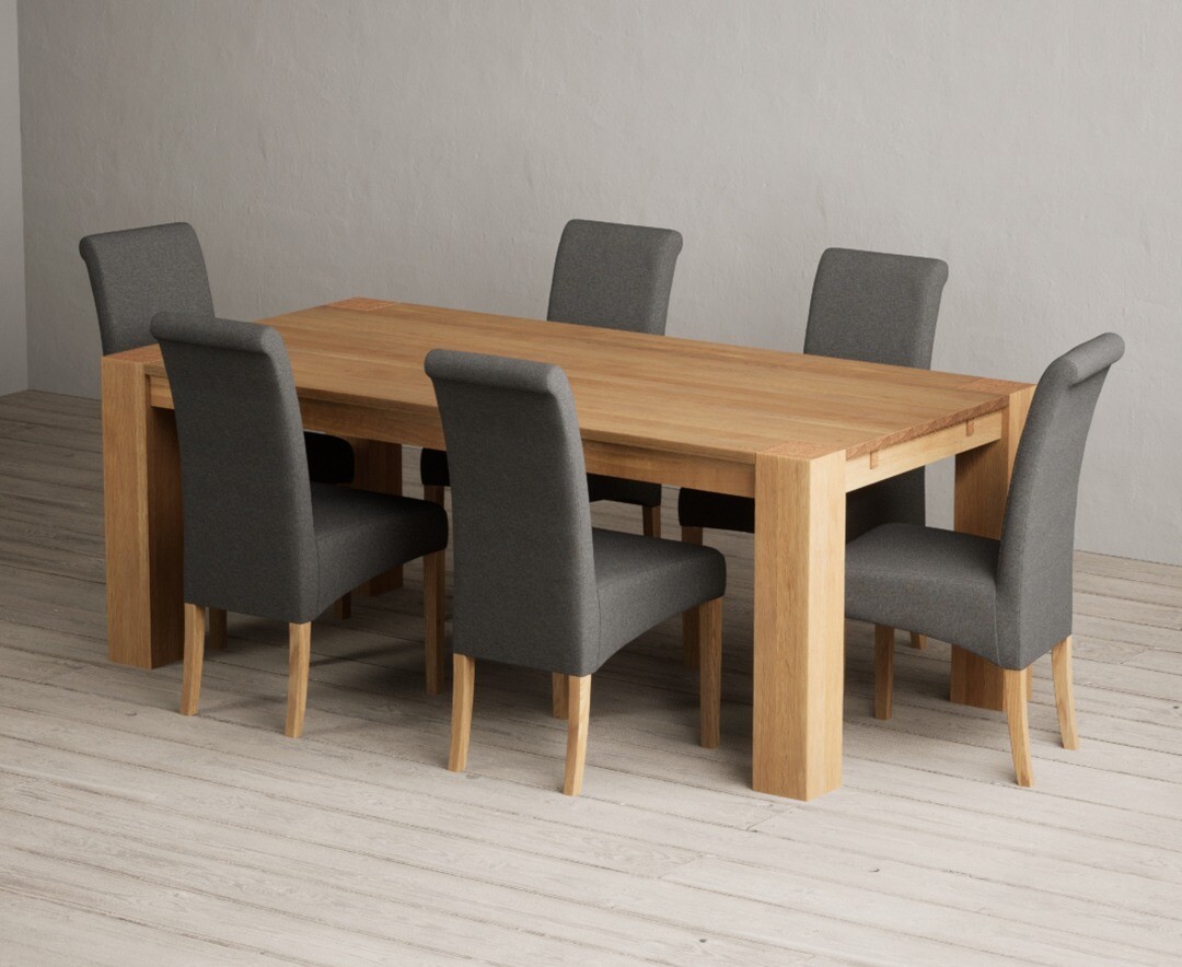 Sheringham 200cm Solid Oak Dining Table With 6 Blue Scroll Back Chairs