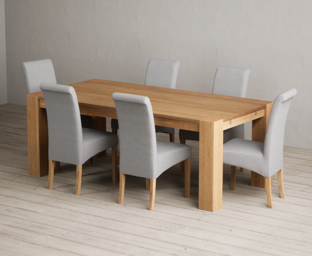 Sheringham 200cm Solid Oak Dining Table with 6 Natural Scroll Back Chairs