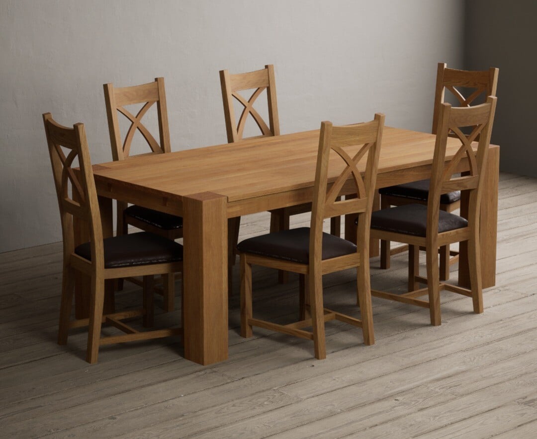 Sheringham 200cm Solid Oak Dining Table with 6 Blue Natural Chairs