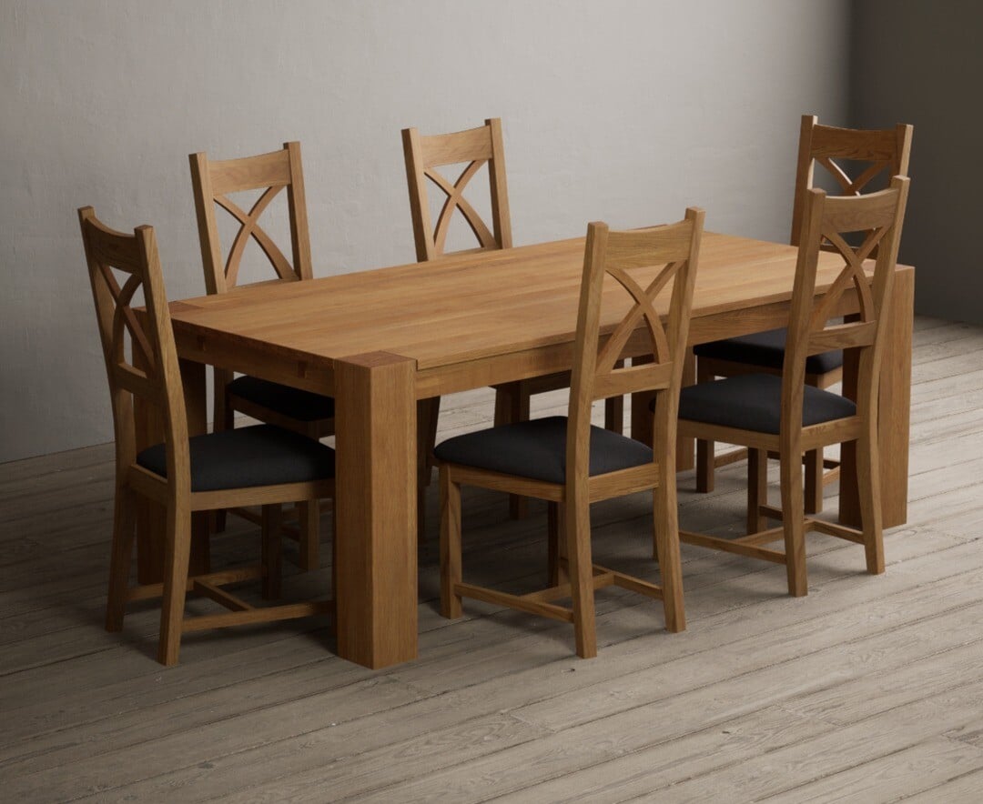 Sheringham 200cm Solid Oak Dining Table with 6 Blue Natural Chairs