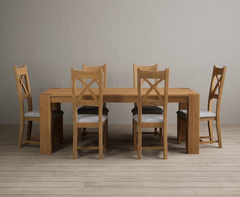 Sheringham 200cm Solid Oak Dining Table with 6 Blue Natural Chairs