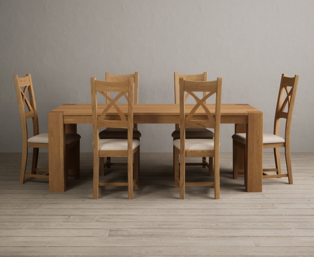 Sheringham 200cm Solid Oak Dining Table with 6 Blue Natural Chairs