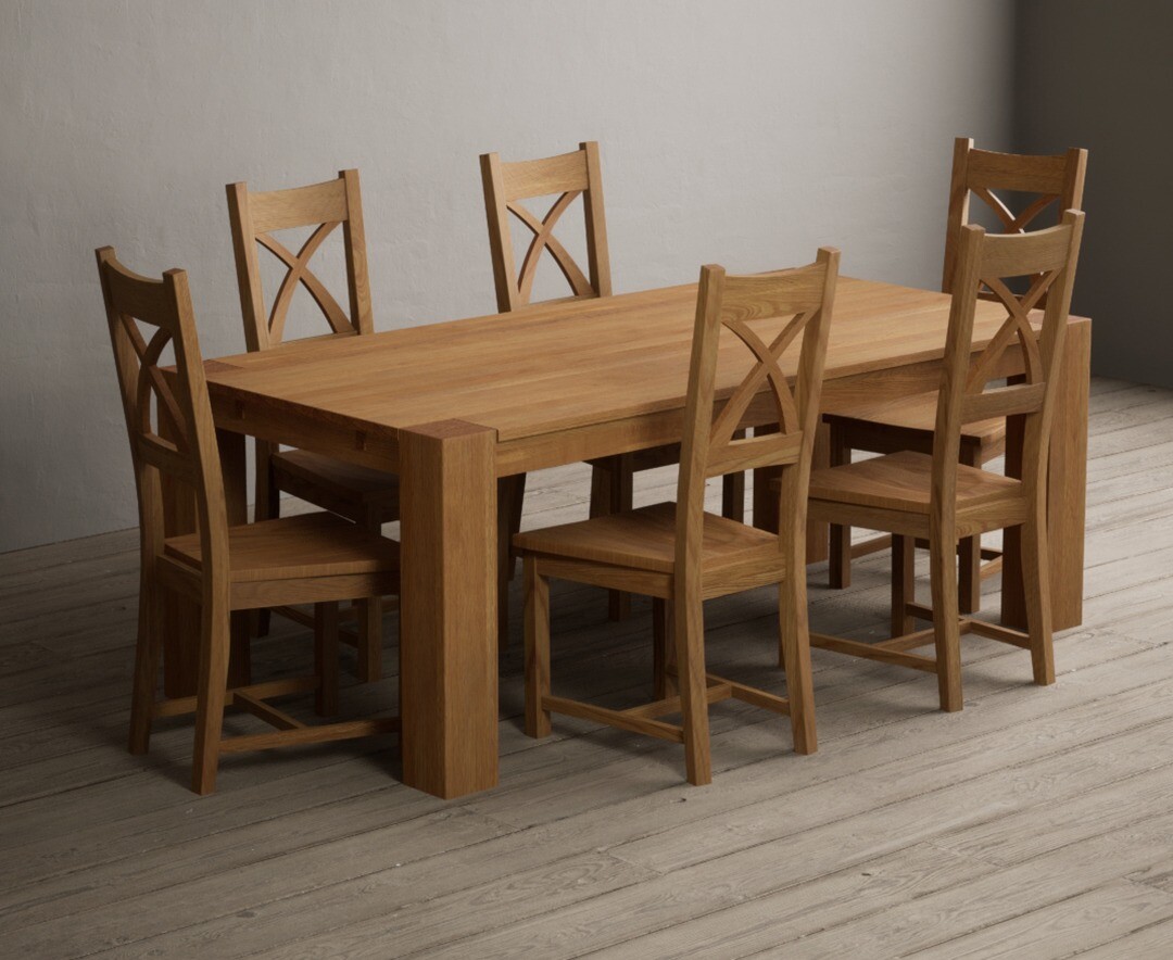 Sheringham 200cm Solid Oak Dining Table with 6 Oak Natural Chairs