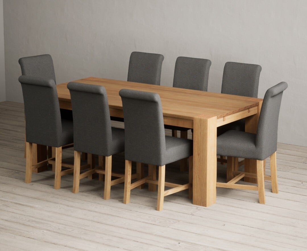 Sheringham 200cm Solid Oak Dining Table with 6 Charcoal Grey Braced Chairs