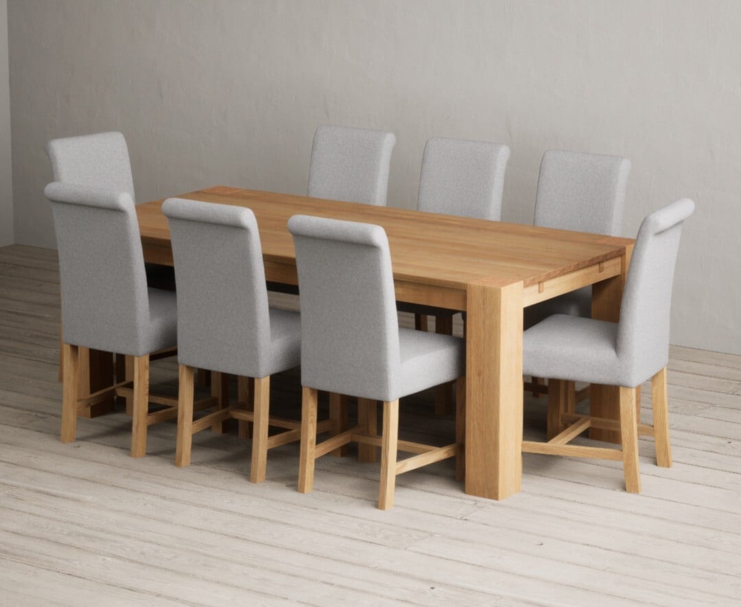 Sheringham 200cm Solid Oak Dining Table with 6 Charcoal Grey Braced Chairs