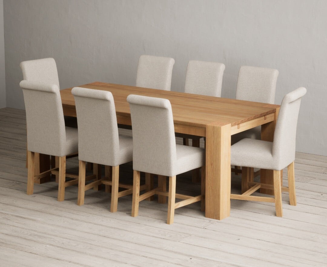 Sheringham 200cm Solid Oak Dining Table with 6 Charcoal Grey Braced Chairs