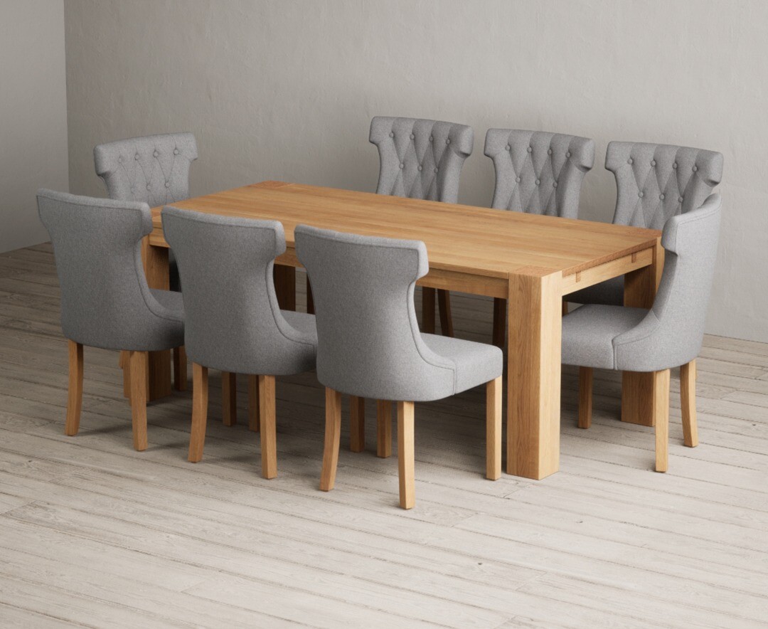 Sheringham 200cm Solid Oak Dining Table with 6 Grey Clara Chairs