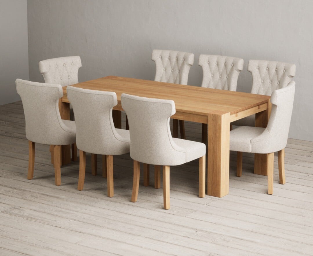 Sheringham 200cm Solid Oak Dining Table with 6 Grey Clara Chairs