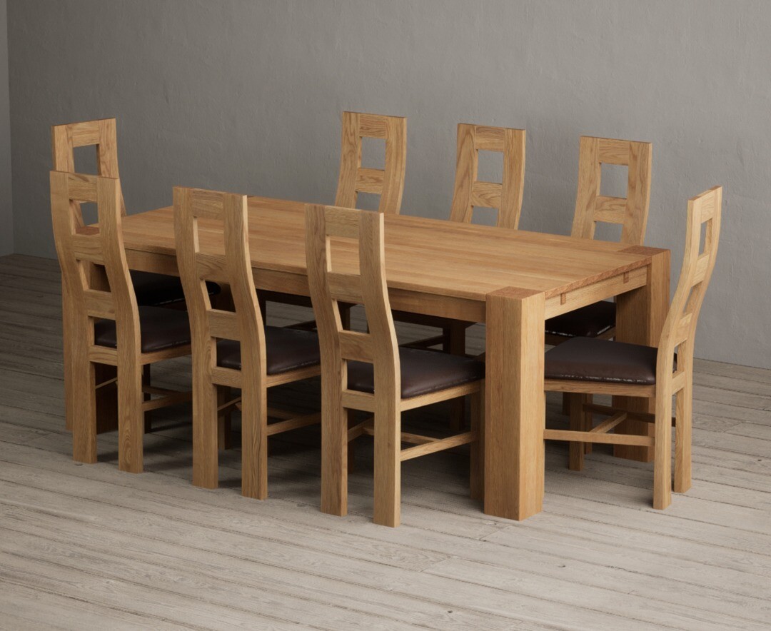 Sheringham 200cm Solid Oak Dining Table With 6 Blue Natural Chairs