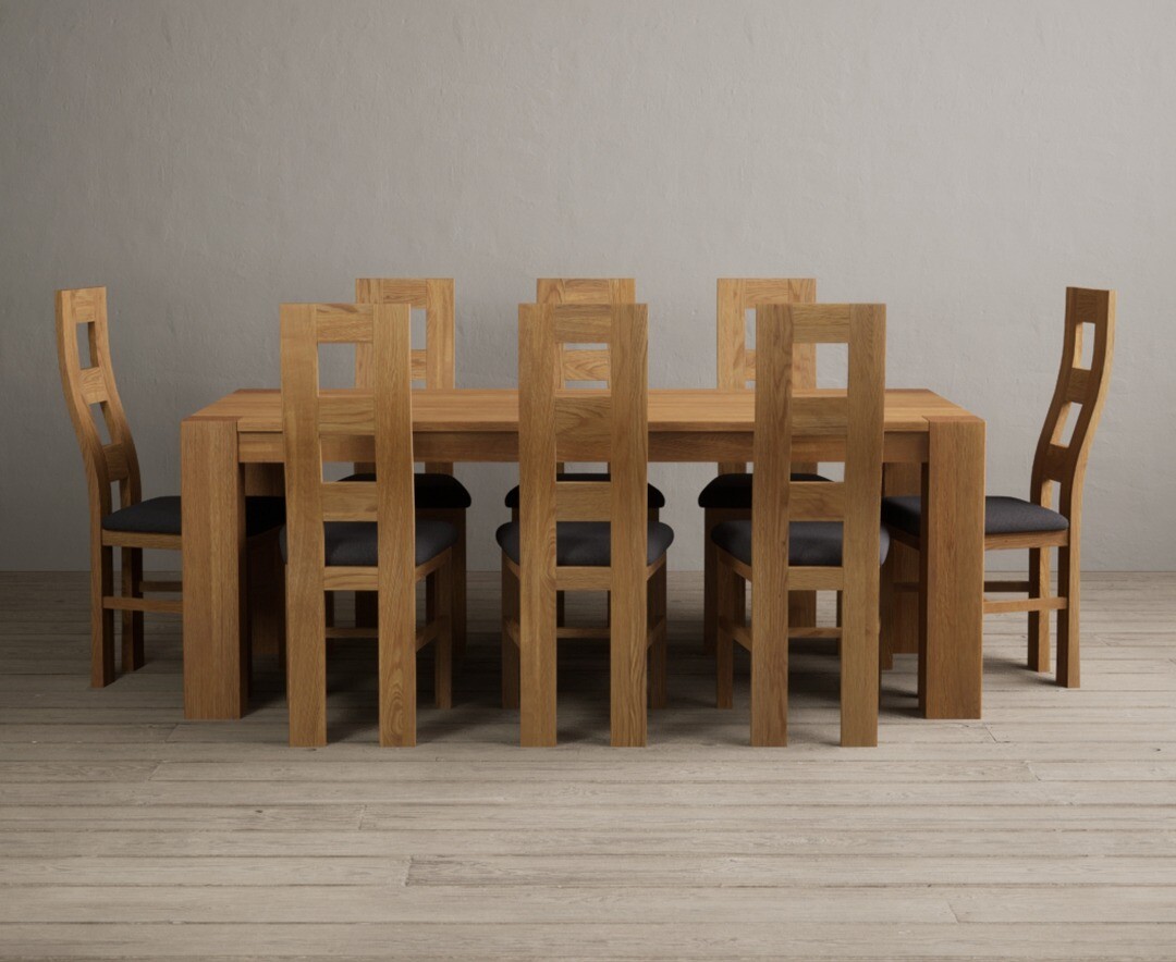 Sheringham 200cm Solid Oak Dining Table with 6 Blue Natural Chairs