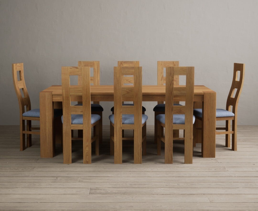 Sheringham 200cm Solid Oak Dining Table with 6 Blue Natural Chairs