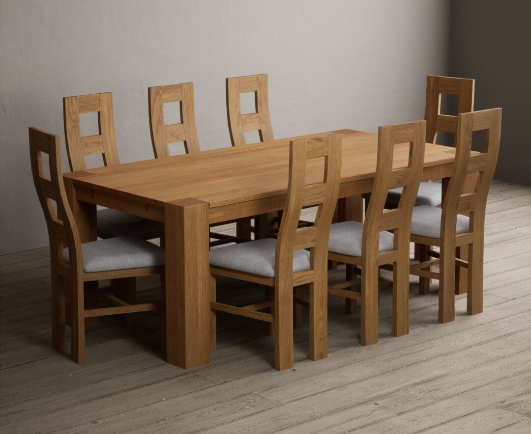 Sheringham 200cm Solid Oak Dining Table with 6 Blue Natural Chairs