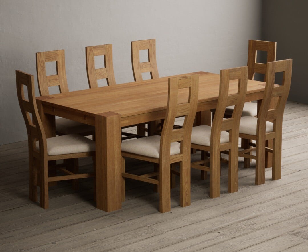 Sheringham 200cm Solid Oak Dining Table with 6 Blue Natural Chairs