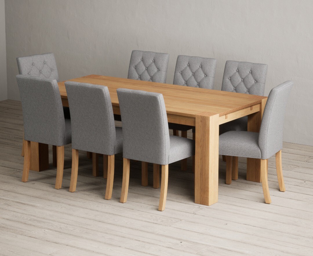 Sheringham 200cm Solid Oak Dining Table with 6 Grey Isabella Chairs