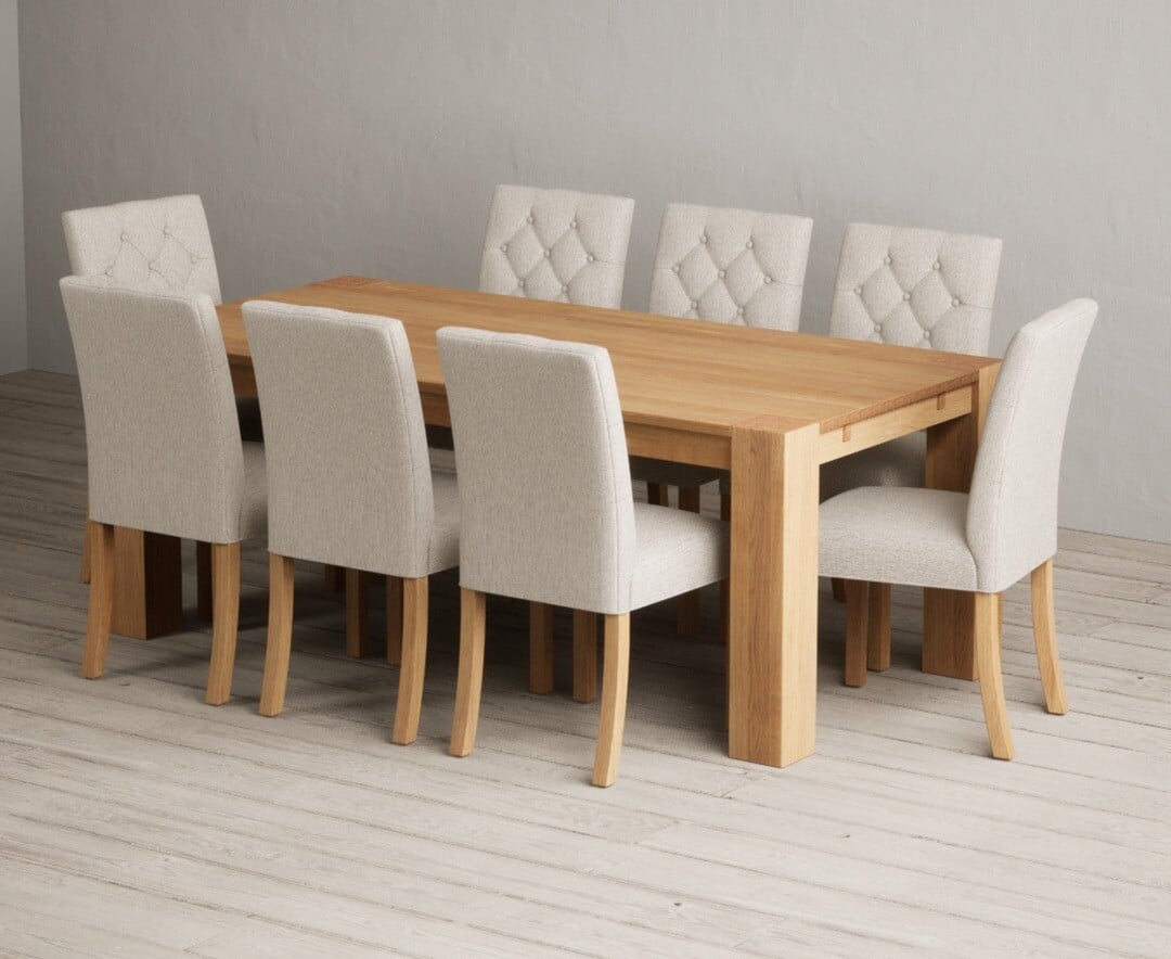 Sheringham 200cm Solid Oak Dining Table with 6 Grey Isabella Chairs