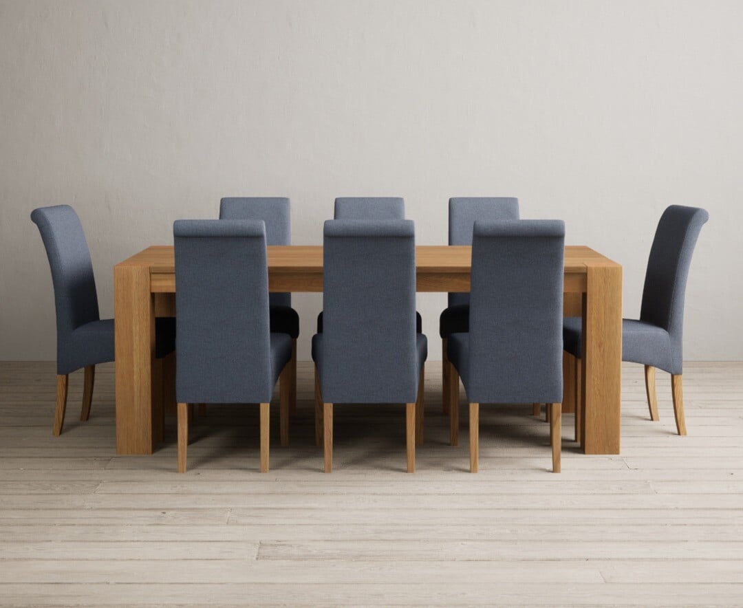 Sheringham 200cm Solid Oak Dining Table with 6 Natural Scroll Back Chairs