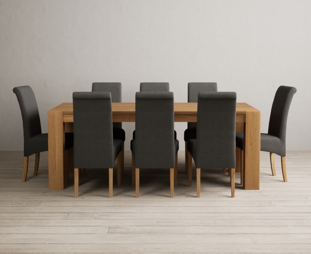Sheringham 200cm Solid Oak Dining Table with 6 Natural Scroll Back Chairs