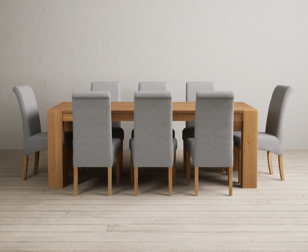 Sheringham 200cm Solid Oak Dining Table with 6 Natural Scroll Back Chairs