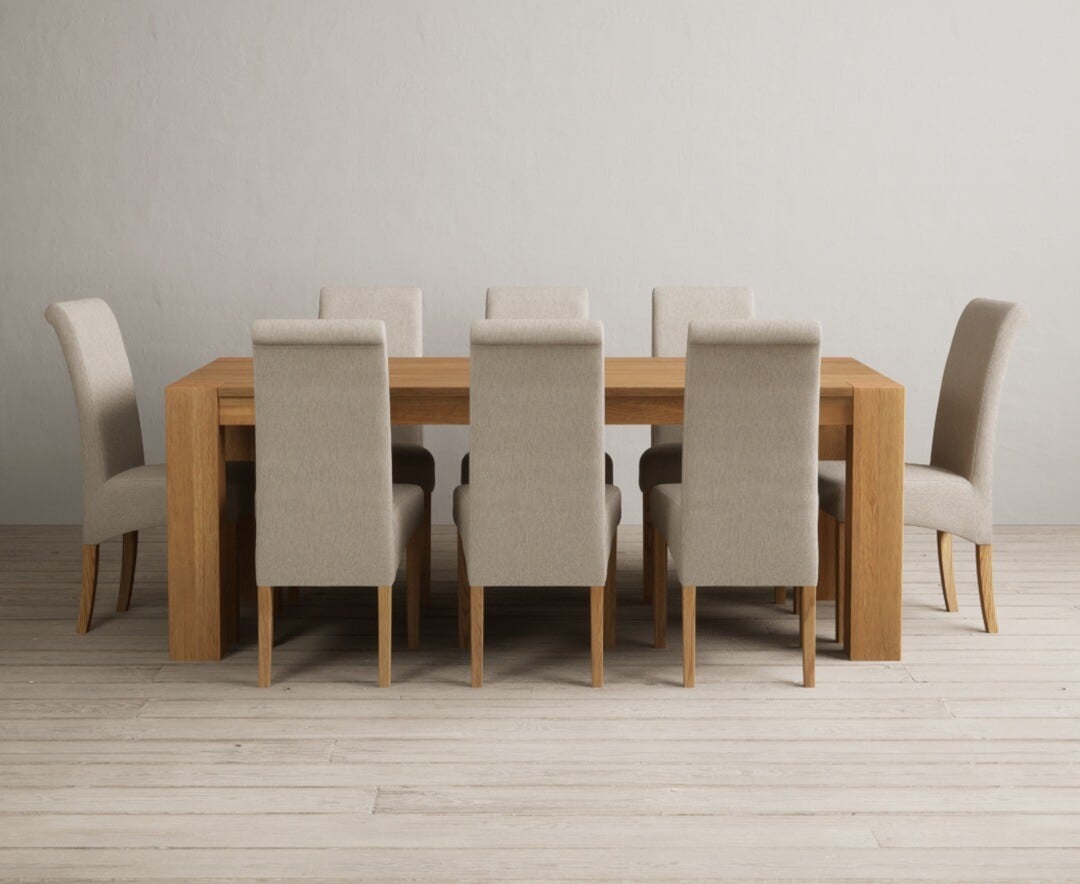 Sheringham 200cm Solid Oak Dining Table with 6 Natural Scroll Back Chairs