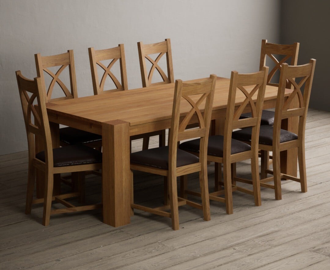 Sheringham 200cm Solid Oak Dining Table with 6 Blue Natural Chairs