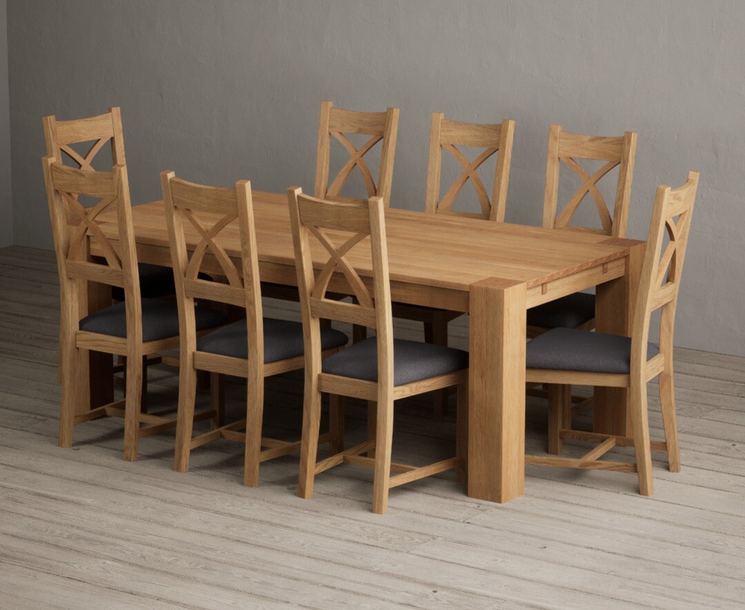 Sheringham 200cm Solid Oak Dining Table with 6 Blue Natural Chairs