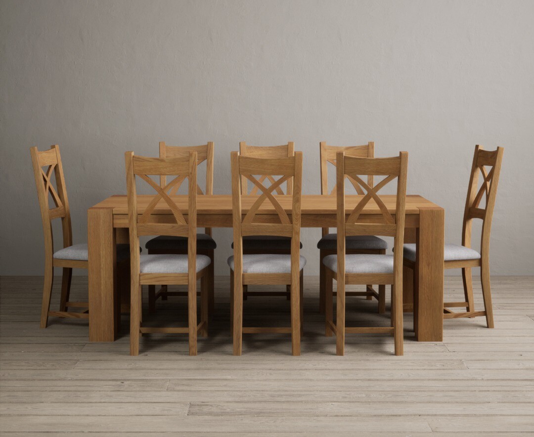 Sheringham 200cm Solid Oak Dining Table with 6 Blue Natural Chairs