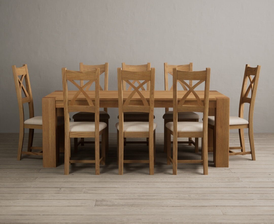 Sheringham 200cm Solid Oak Dining Table with 6 Blue Natural Chairs