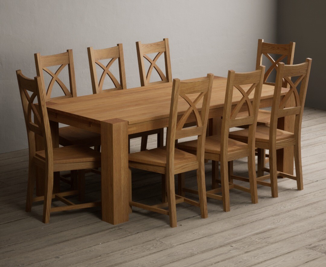 Sheringham 200cm Solid Oak Dining Table with 8 Oak Natural Chairs