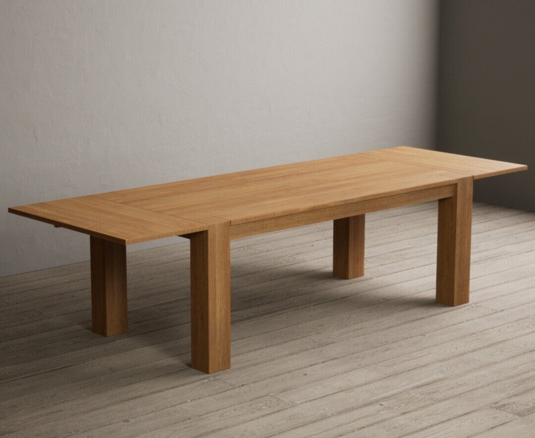 Sheringham 200cm Solid Oak Dining Table with 10 Grey Ruben Chairs with Sheringham Oak Extensions (Pair)
