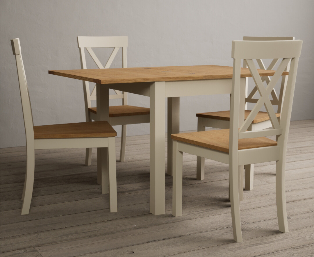 Extending Hadleigh Oak And Cream Painted Dining Table With 2 Light Grey Hertford Chairs