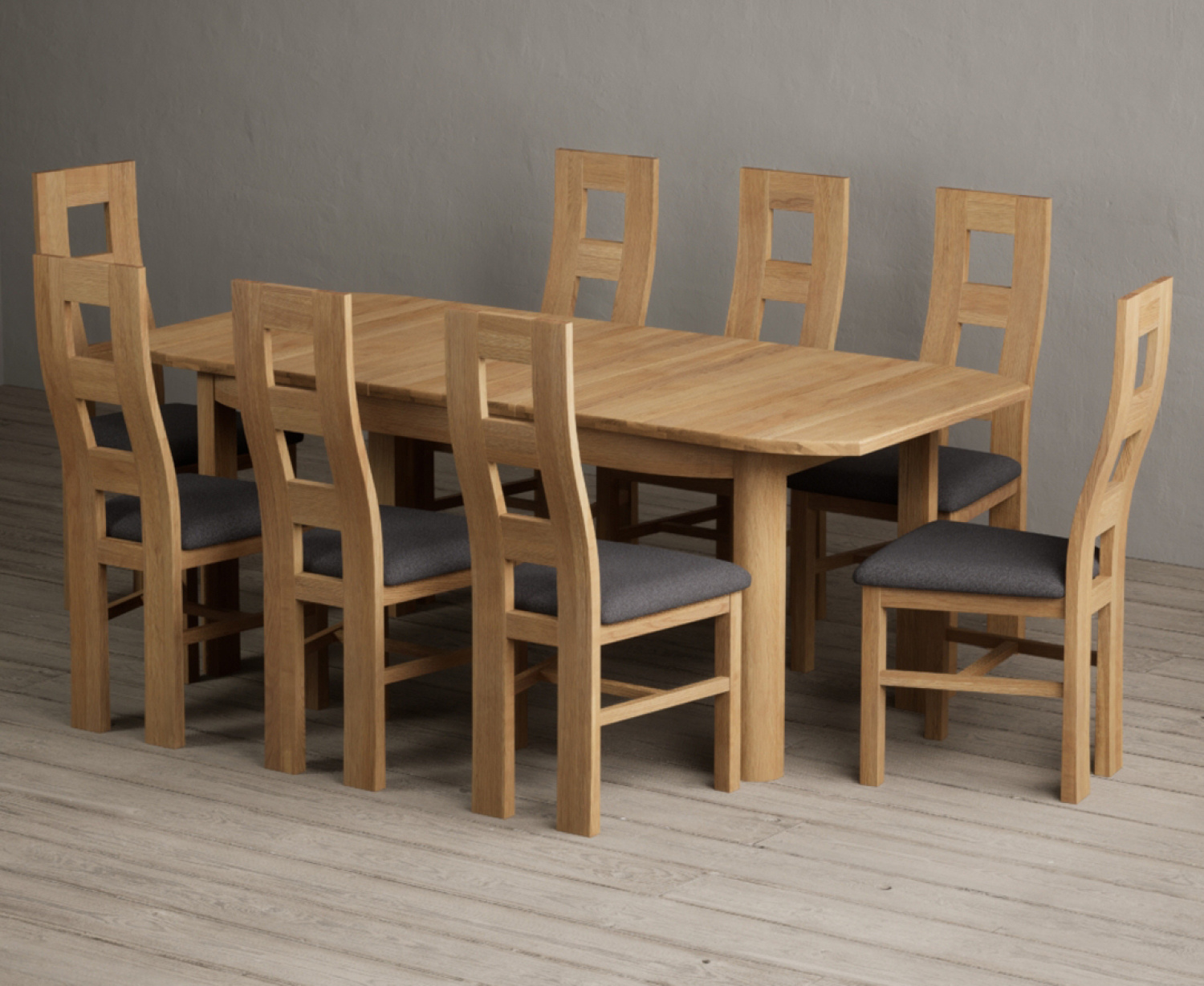 Extending Somerton 160cm Solid Oak Dining Table with 8 Charcoal Grey Natural Chairs