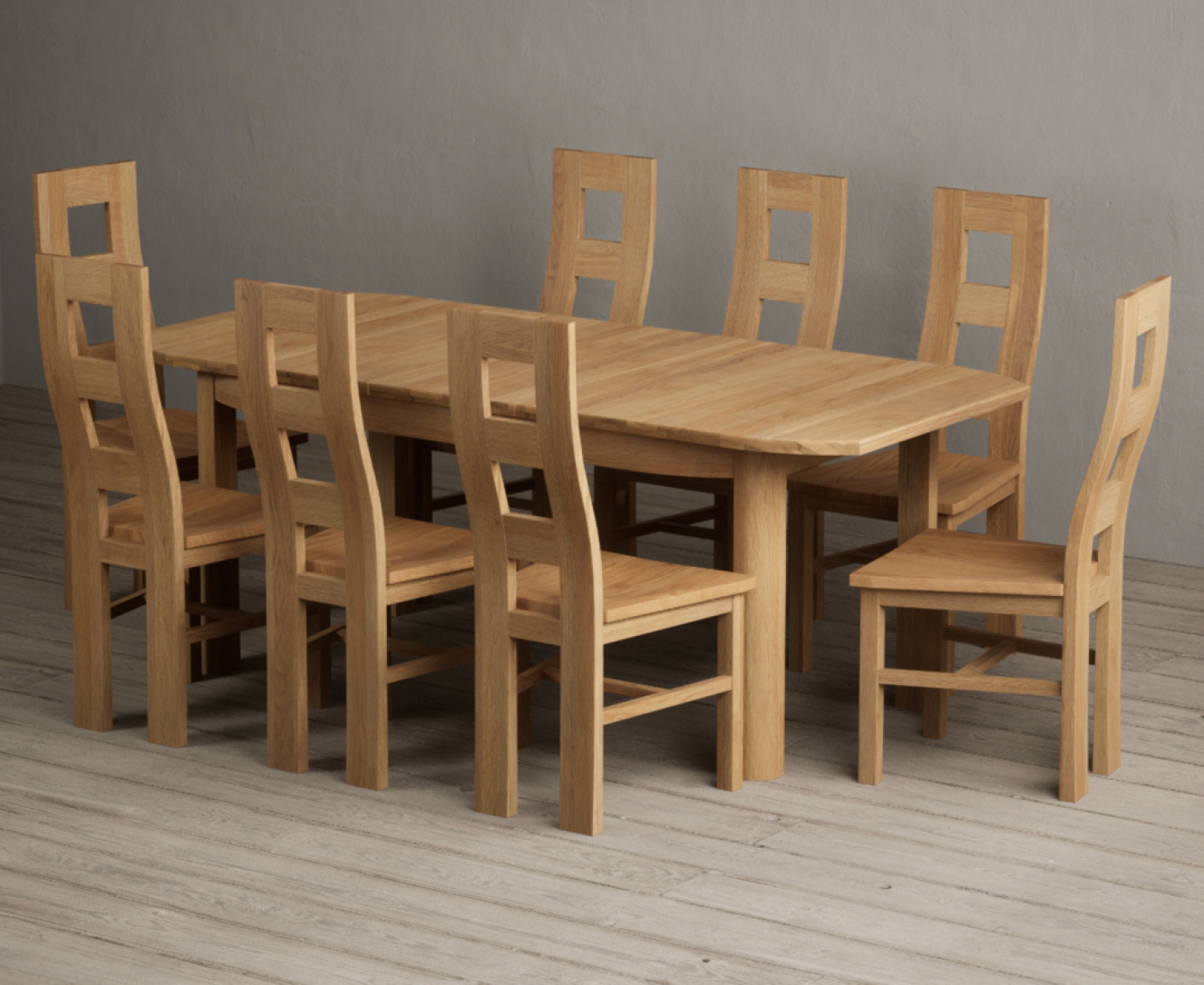 Extending Somerton 160cm Solid Oak Dining Table with 8 Oak Natural Chairs