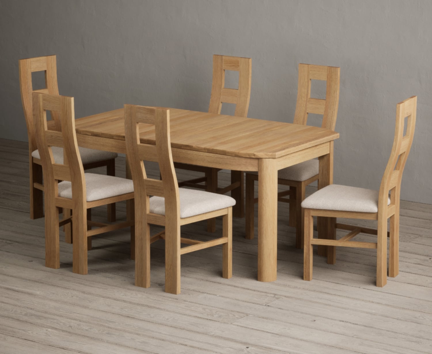 Extending Somerton 160cm Solid Oak Dining Table with 8 Blue Natural Chairs