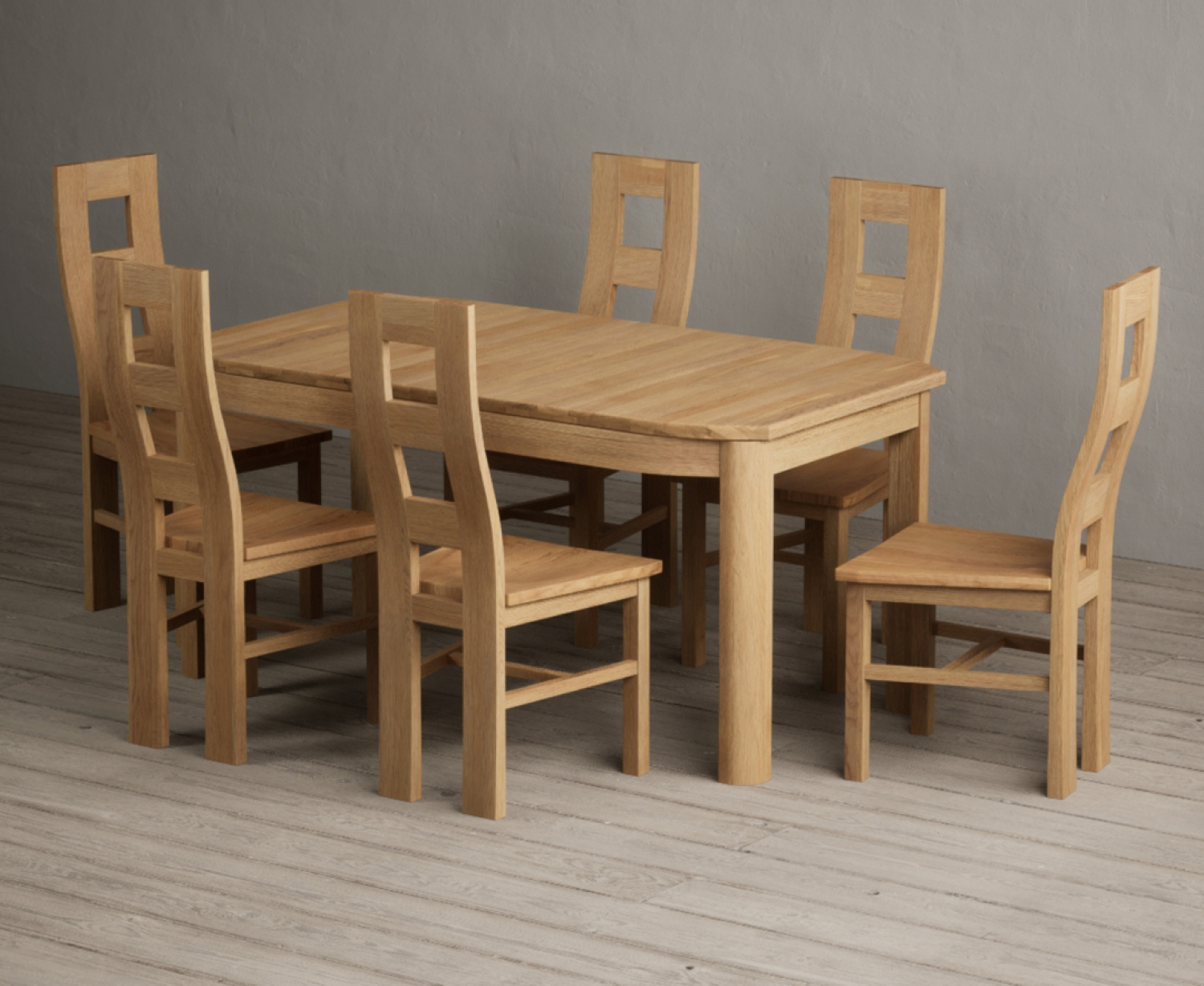 Extending Somerton 160cm Solid Oak Dining Table with 6 Oak Natural Chairs
