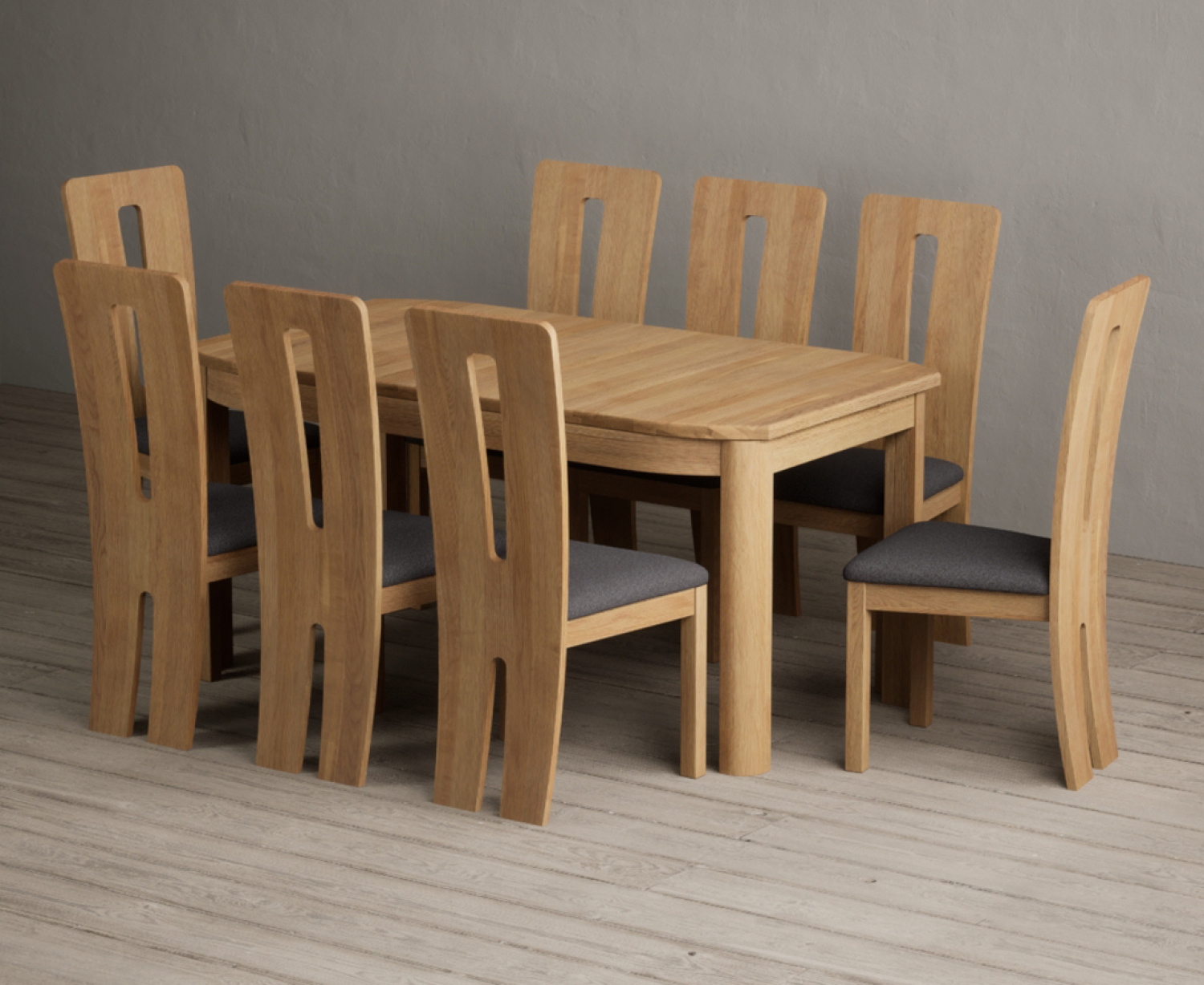 Extending Somerton 160cm Solid Oak Dining Table with 8 Charcoal Grey Lucca Chairs