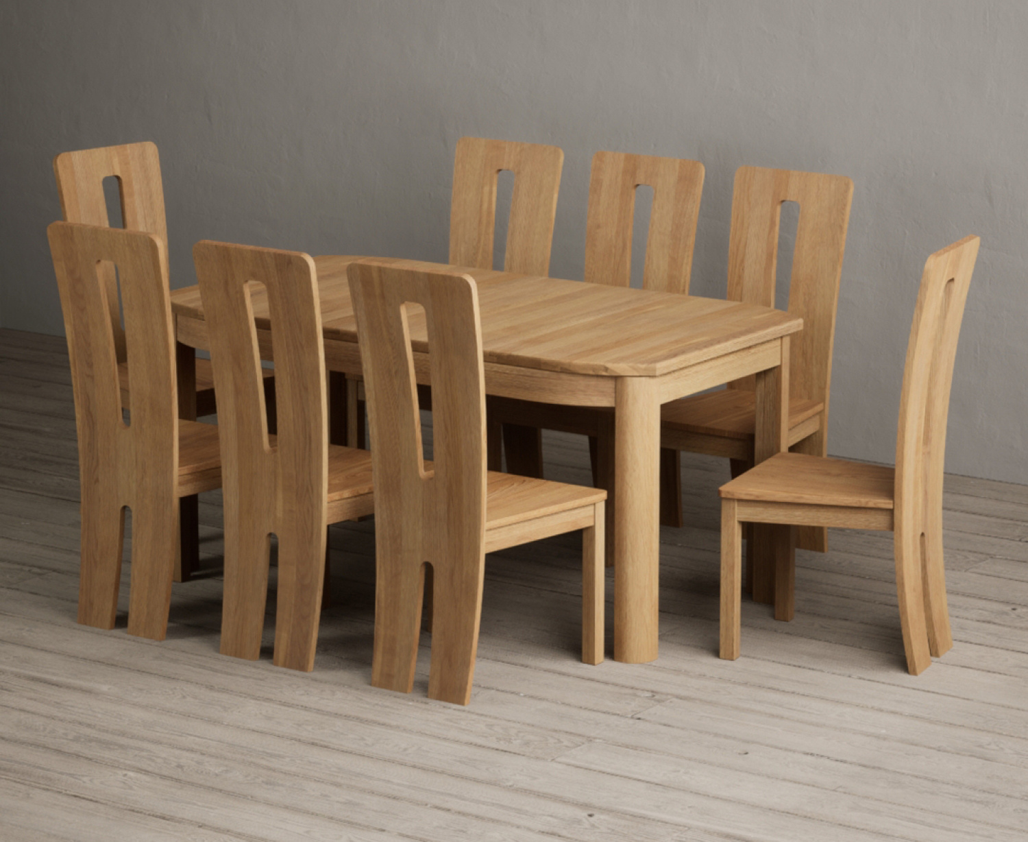 Extending Somerton 160cm Solid Oak Dining Table with 8 Oak Lucca Chairs
