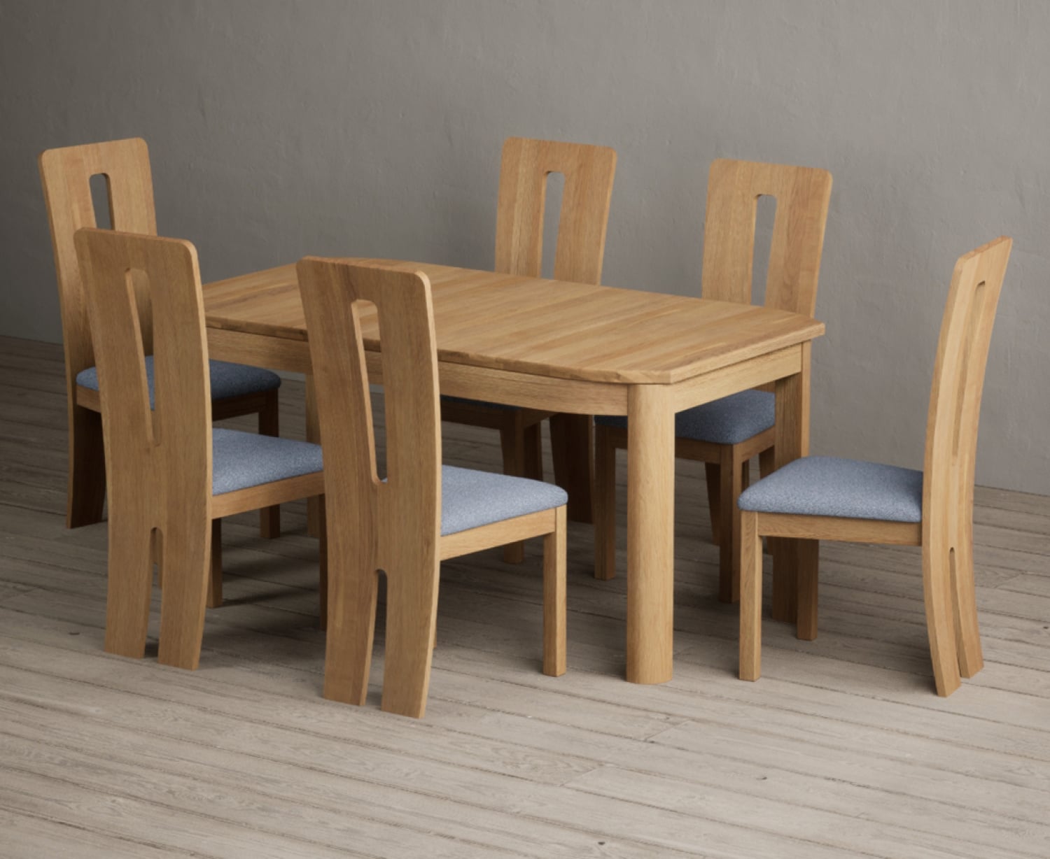 Extending Somerton 160cm Solid Oak Dining Table with 6 Linen Lucca Chairs
