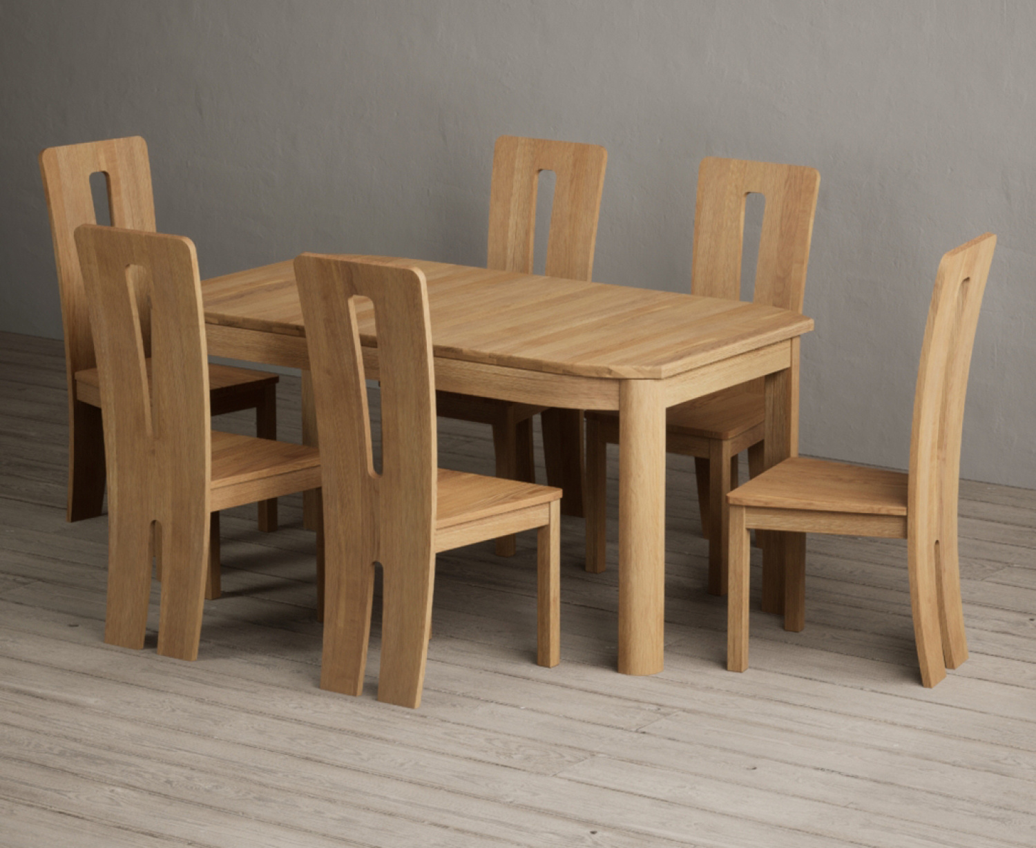 Extending Somerton 160cm Solid Oak Dining Table with 6 Oak Lucca Chairs