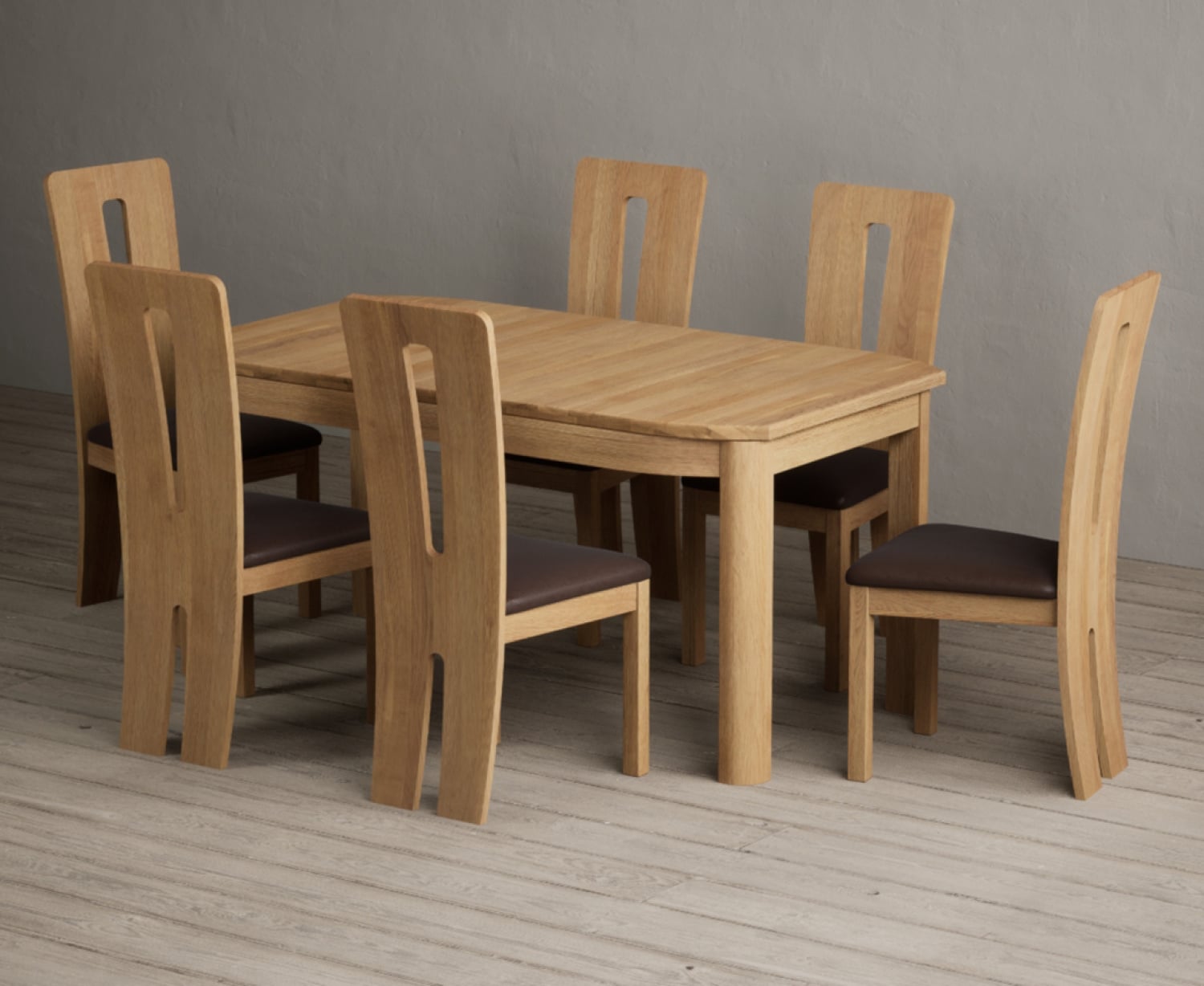 Extending Somerton 160cm Solid Oak Dining Table with 6 Linen Lucca Chairs