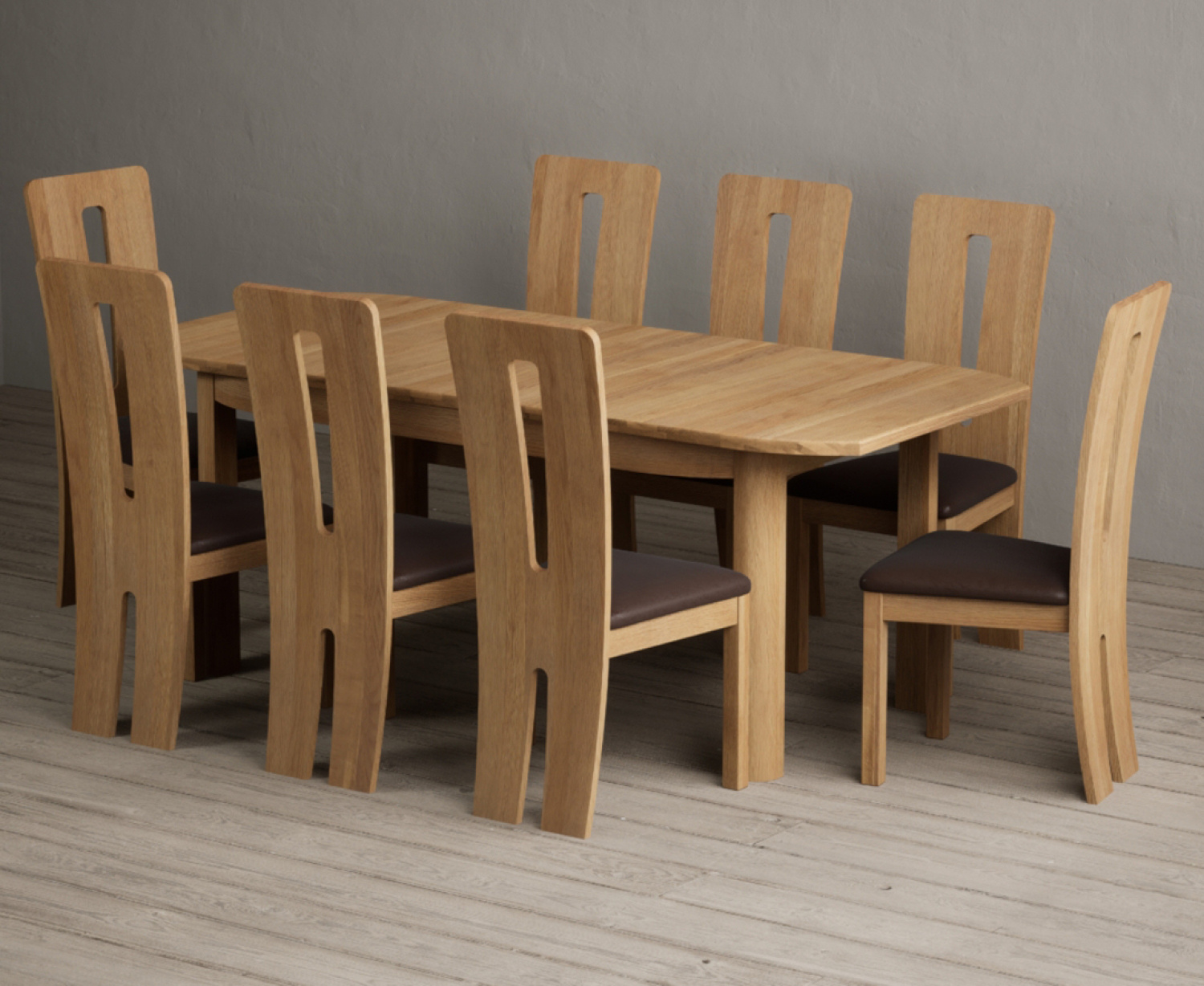 Extending Somerton 160cm Solid Oak Dining Table with 8 Brown Lucca Chairs
