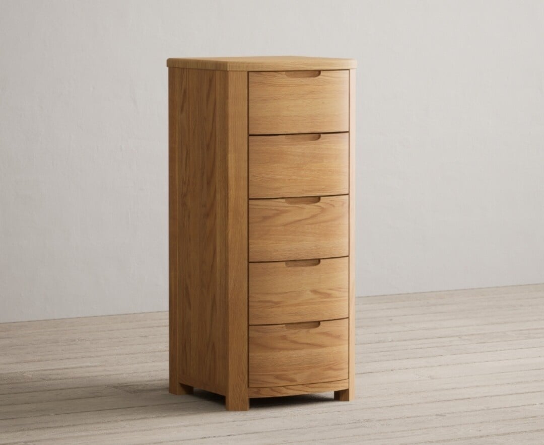 Somerton Curved Solid Oak 5 Drawer Tallboy