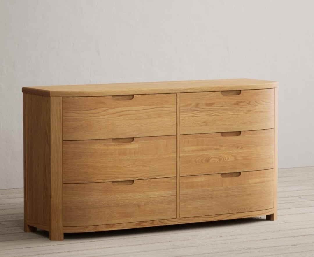 Somerton Curved Solid Oak Wide Chest Of Drawers