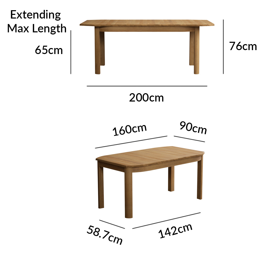 Extending Somerton 160cm Solid Oak Dining Table with 8 Charcoal Grey Natural Chairs