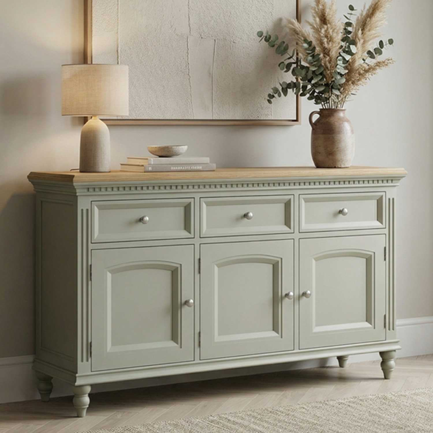 Francis Oak And Soft Green Painted Large Sideboard