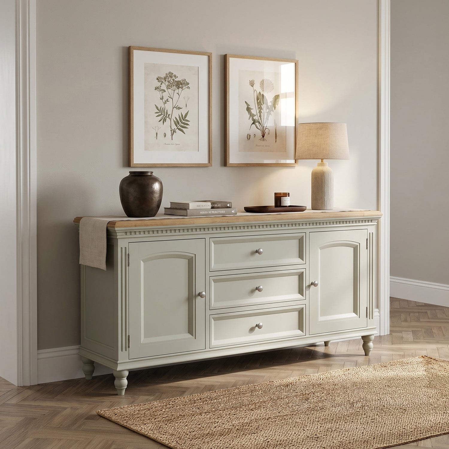 Francis Oak and Soft Green Painted Extra Large Sideboard