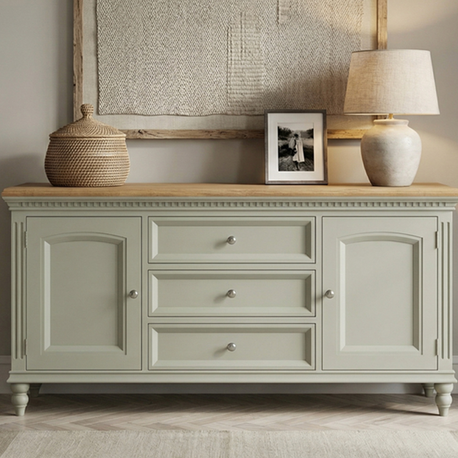 Francis Oak And Soft Green Painted Extra Large Sideboard