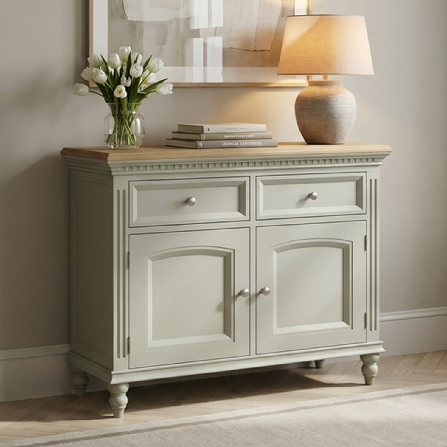 Francis Oak And Soft Green Painted Small Sideboard