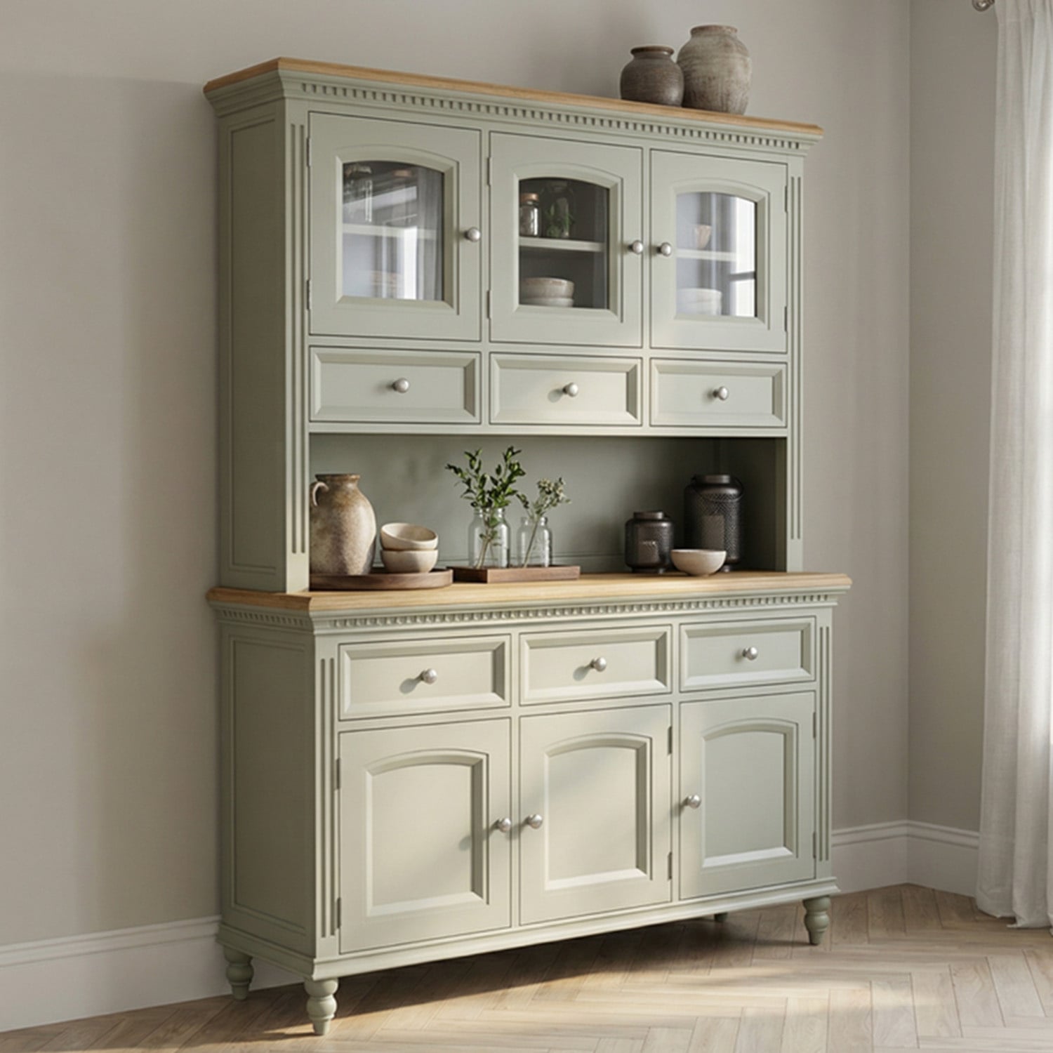 Francis Oak And Soft Green Painted Large Dresser