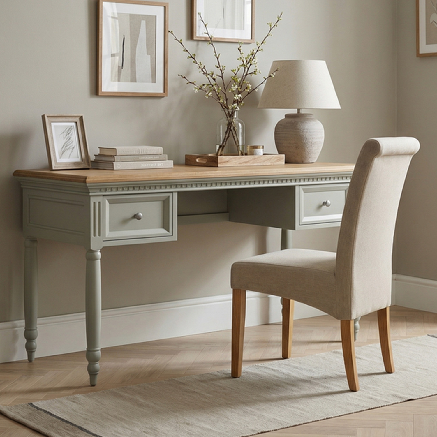 Francis Oak And Soft Green Painted Computer Desk