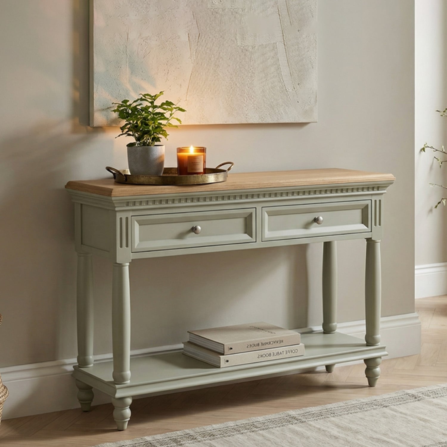 Francis Oak And Soft Green Painted Console Table